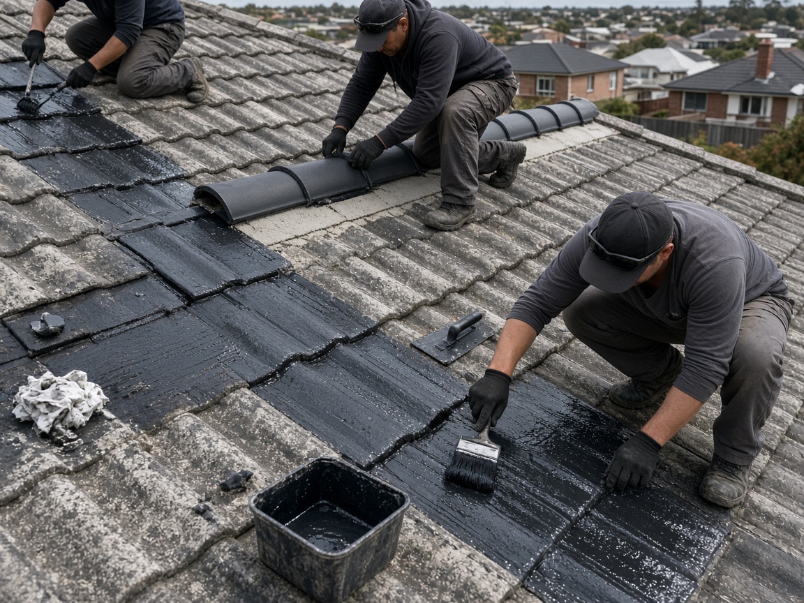 Roof restoration work on a Melbourne tile roof