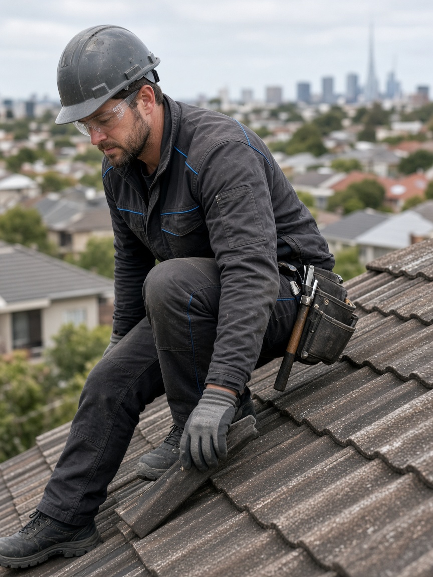 Roof Revival technician on a Melbourne tile roof